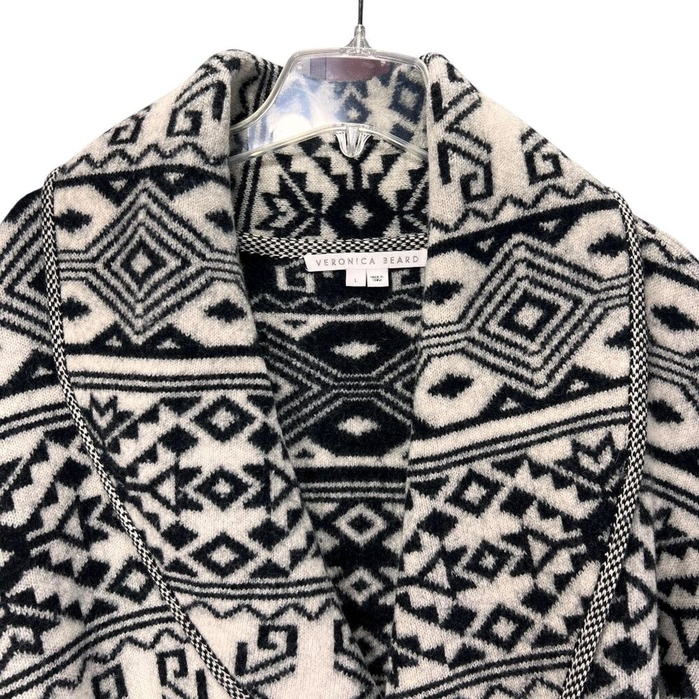 Veronica Beard Wool Sweater Jacket Shawl Collar Belt Aztec Tribal Jacquard Large - Picture 8 of 16
